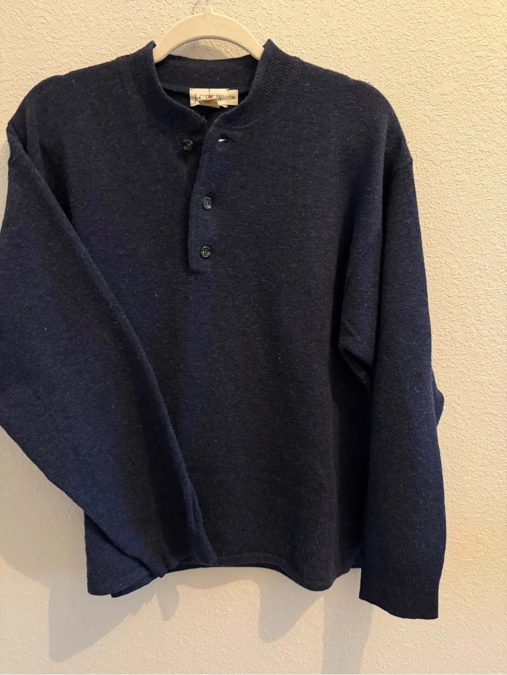Vintage J.Crew Lambswool Henley Sweater - Navy Blue - Size Small (Mens)